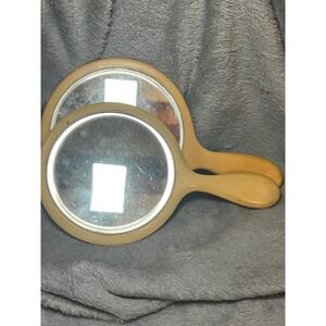 Vintage Butterscotch Bakelite Style Hand Mirror Set 2 Vanity Retro 9in